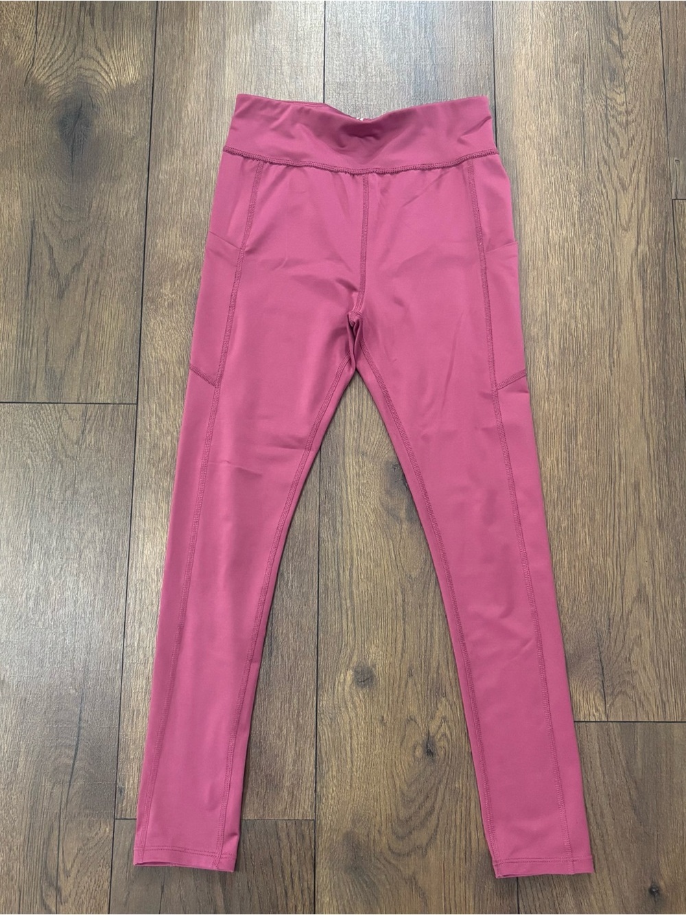 Runway Pink Quick Dry Moisture Wicking Athletic Leggings, Pockets, L (12-14)